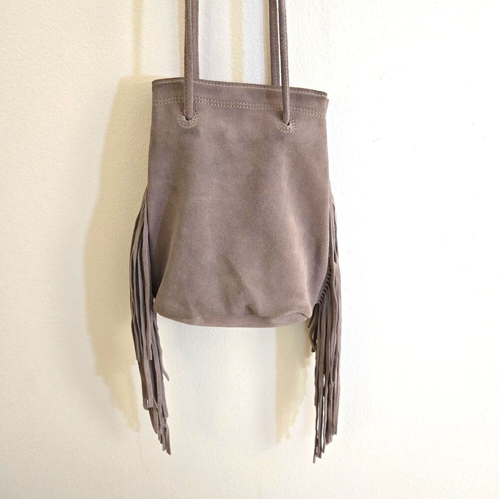 Monserat De Lucca Noe Petite Taupe Suede Fringe Crossbody Bag - Picture 2 of 8